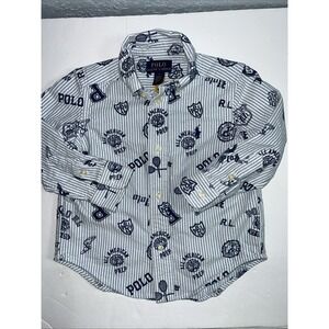 Polo Ralph Lauren Toddler Boy Collegiate All Over Logos Long Sleeve Shirt Size 2
